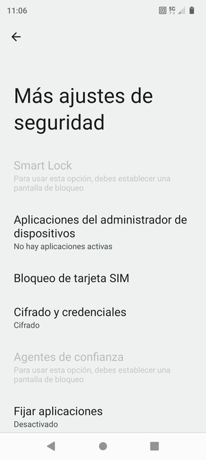 Seleccione Bloqueo de tarjeta SIM