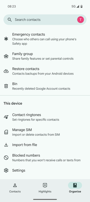 Scroll to and select Manage SIM