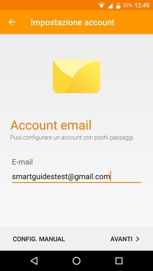 Inserisci il tuo indirizzo Gmail o Hotmail e seleziona AVANTI