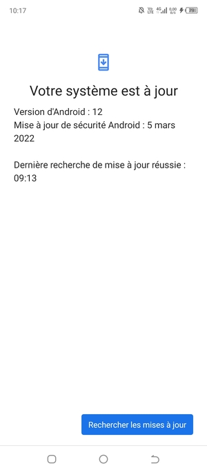 Si votre téléphone est à jour, vous verrez l'écran suivant