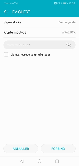 Indtast Wi-Fi adgangskoden og vælg FORBIND