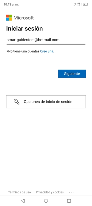 Introduzca su dirección de Hotmail y seleccione Siguiente