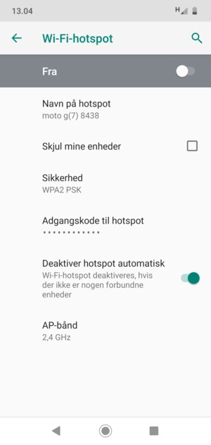 Vælg Adgangskode til hotspot