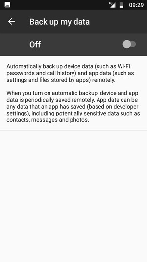 Turn on Back up my data