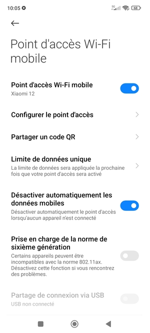 Votre téléphone est maintenant configuré pour être utilisé comme modem