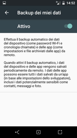 Seleziona il tasto Indietro