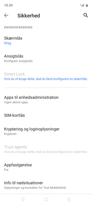 For at ændre PIN-koden til SIM-kortet, scroll til og vælg SIM-kortlås