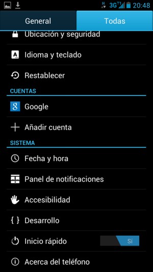 Seleccione Todas y desplácese y seleccione Acerca del teléfono