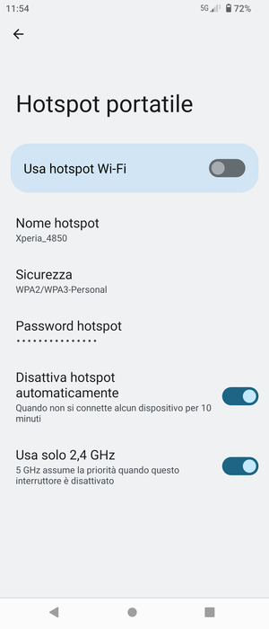 Seleziona Password hotspot