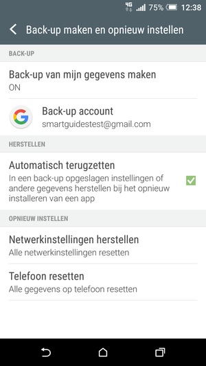 Selecteer Back-up account