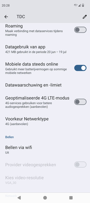Scroll naar en selecteer Voorkeur Netwerktype