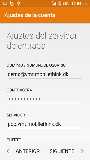Introduzca Nombre de usuario y la dirección de servidor Entrada. Seleccione SIGUIENTE
