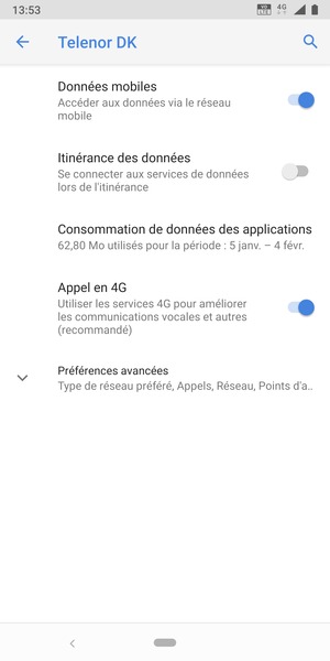 Sélectionnez Préférences avancées