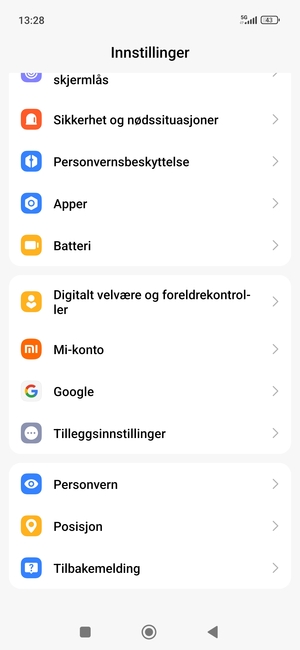 Gå tilbake til Innstillinger-menyen og velg Tilleggsinnstillinger
