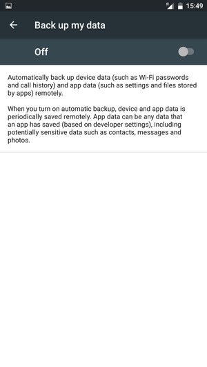 Turn on Back up my data