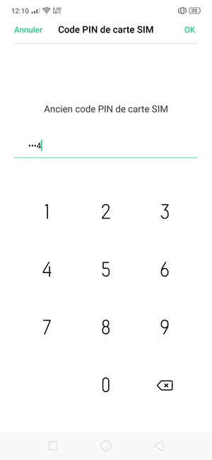 Saisissez votre Ancien code PIN de carte SIM et sélectionnez OK