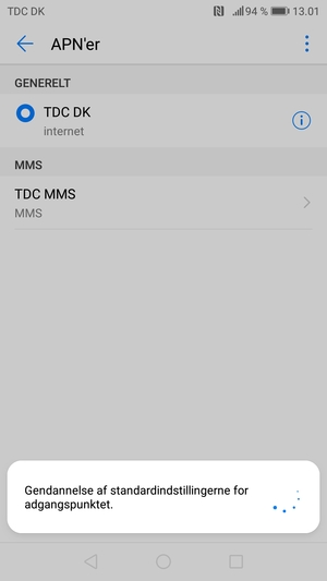 Din telefon vil nulstille til standard internet- og MMS-indstillinger