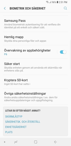 Scrolla till och välj Övriga säkerhetsinställningar