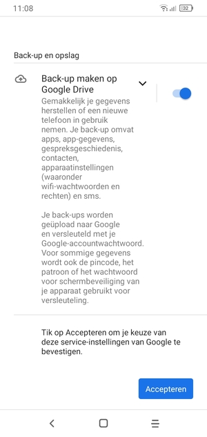 Scroll naar en selecteer Accepteren