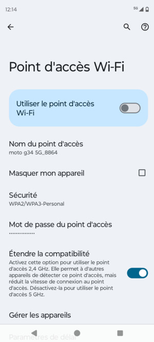 Sélectionnez Mot de passe du point d'accès