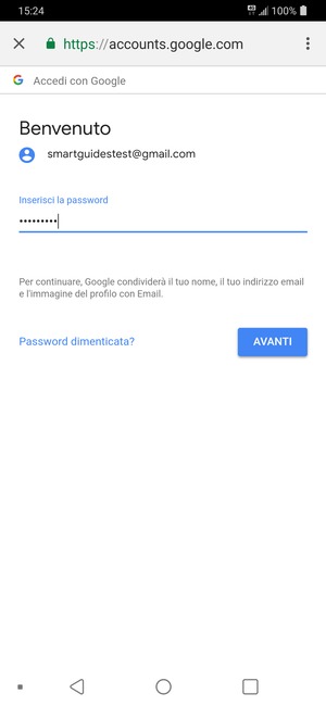 Inserisci la tua password e seleziona AVANTI