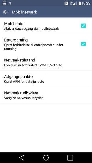 Slå Dataroaming til eller fra