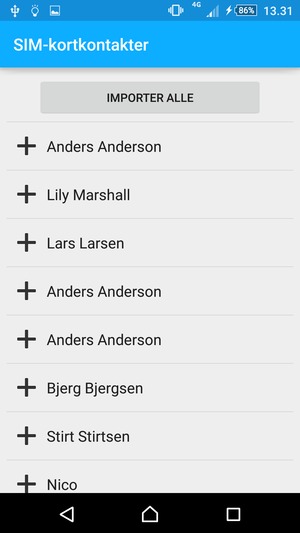 Velg IMPORTER ALLE