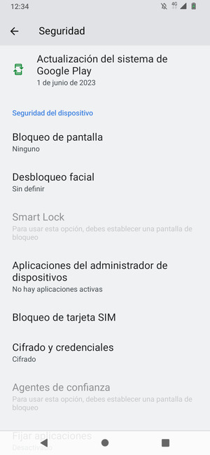 Para cambiar el PIN de la tarjeta SIM, vaya al menú Seguridad y seleccione Bloqueo de tarjeta SIM