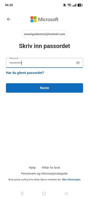 Skriv inn passord og velg Neste