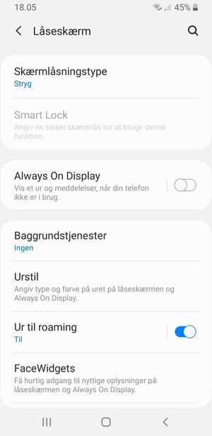 Vælg Skærmlåsningstype