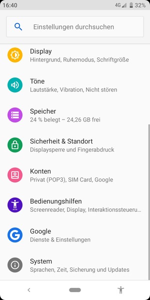 Scrollen Sie und wählen Sie Konten