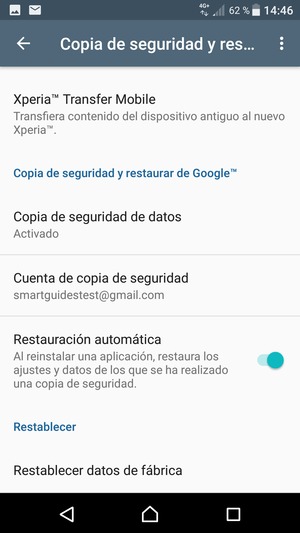 Seleccione Cuenta de copia de seguridad