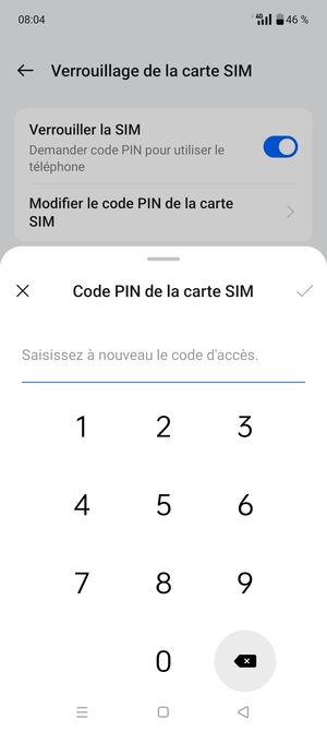 Veuillez confirmer votre nouveau code PIN de la carte SIM et sélectionner OK