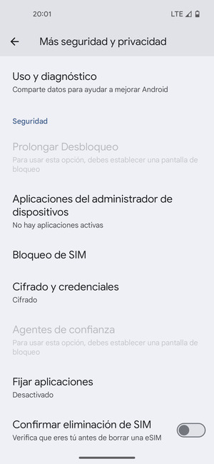 Desplácese y seleccione Bloqueo de SIM