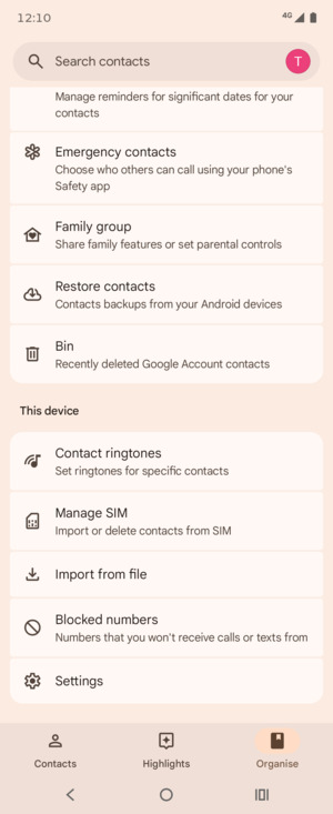 Scroll to and select Manage SIM