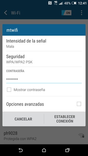 Introduzca la contraseña de Wi-Fi y seleccione ESTABLECER CONEXIÓN