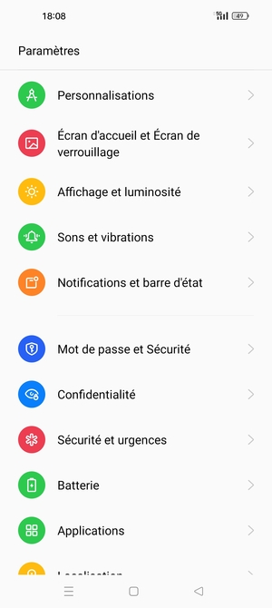 Faites défiler et sélectionnez Mot de passe et Sécurité