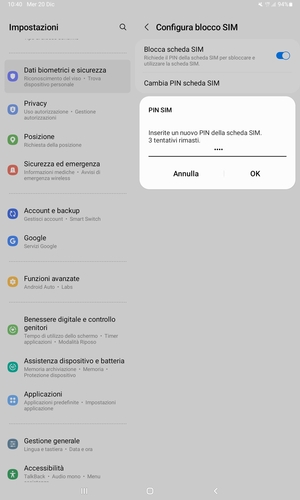 Inserisci Nuovo PIN della scheda SIM e seleziona OK