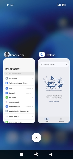Seleziona l'icona Elimina per chiudere tutte le applicazioni in esecuzione