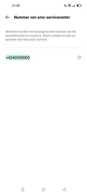 Voer nummer van sms-servicecenter in