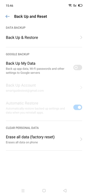 Turn on Back Up My Data