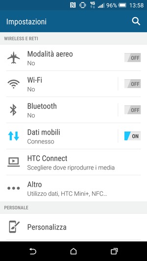 Seleziona Dati mobili