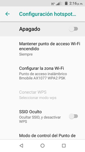 Seleccione Configurar la zona Wi-Fi