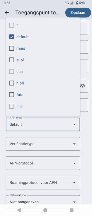 Zorg ervoor dat default geselecteerd is