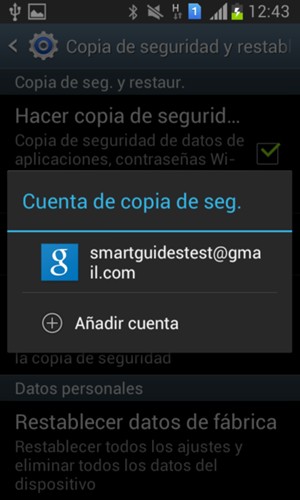 Seleccione su cuenta de copia de seguridad