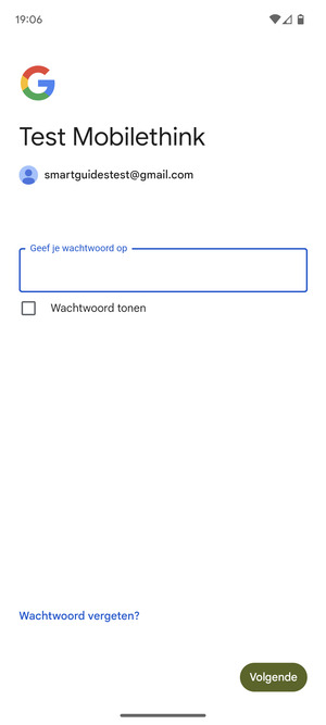 Voer uw wachtwoord in en selecteer Volgende
