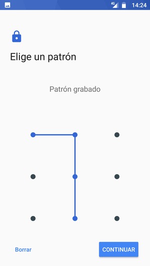 Dibuje un patrón de desbloqueo y seleccione CONTINUAR