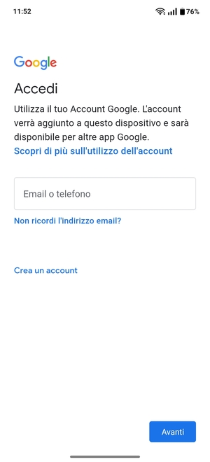 Inserisci il tuo indirizzo Gmail e seleziona Avanti