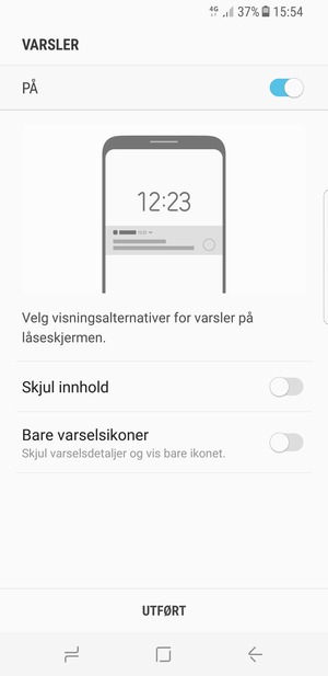 Velg ønsket alternativ og velg UTFØRT