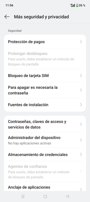Desplácese y seleccione Bloqueo de tarjeta SIM